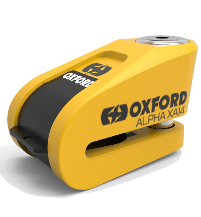 Oxford Alpha XA14 Alarm Disc Lock (14mm pin) Black/Yellow Oxford Alpha XA14 Alarm Disc Lock (14mm pin) Black/Yellow