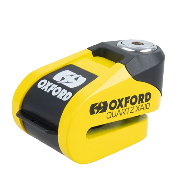 Oxford Quartz XA10 Alarm Disc Lock (10mm Pin) Yellow/Black Oxford Quartz XA10 Alarm Disc Lock (10mm Pin) Yellow/Black